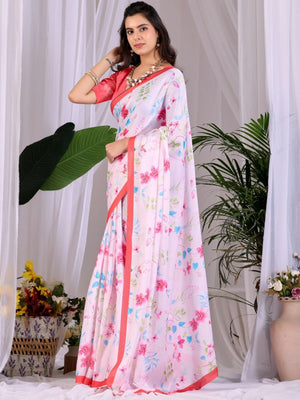 Rajwada White Satin Solid Saree For Women
