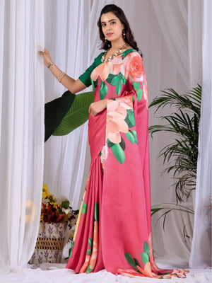Rajwada Pink Satin Solid Saree For Women