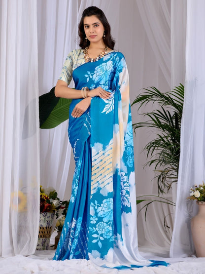 Rajwada Blue Satin Solid Saree For Women
