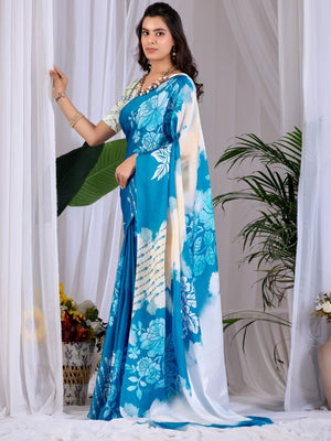 Rajwada Blue Satin Solid Saree For Women