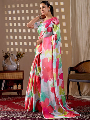 Rajwada Multicolor Satin Solid Saree For Women