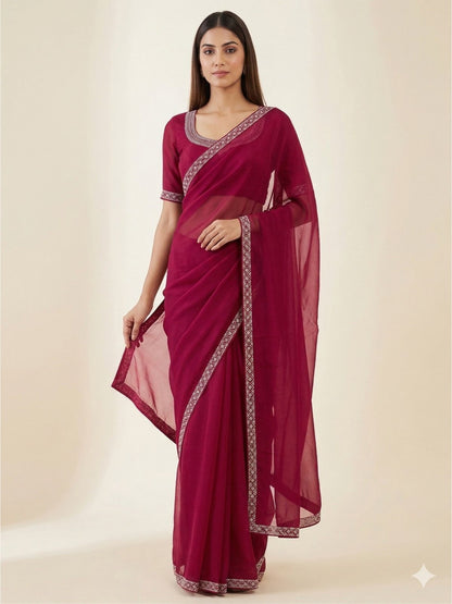 Rajwada Wine Silk Blend Printed Saree For Women
