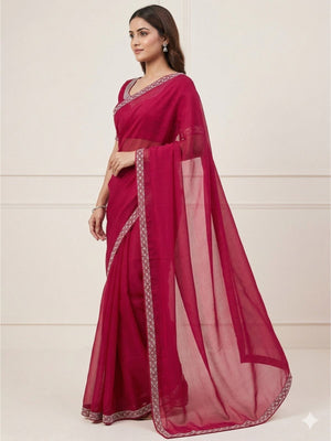 Rajwada Wine Silk Blend Printed Saree For Women