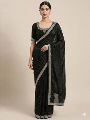 Rajwada Black Silk Blend Printed Saree For Women