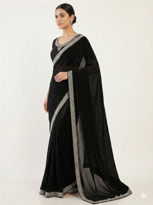Rajwada Black Silk Blend Printed Saree For Women