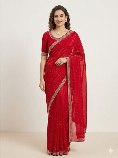 Rajwada Red Silk Blend Printed Saree For Women