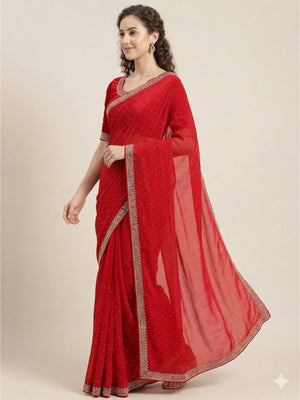 Rajwada Red Silk Blend Printed Saree For Women