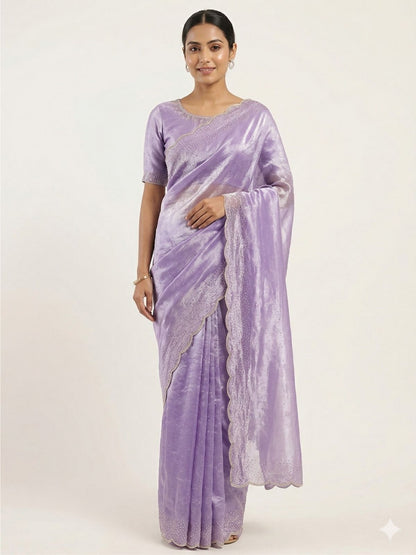 Rajwada Lavender Silk Blend Printed Saree For Women