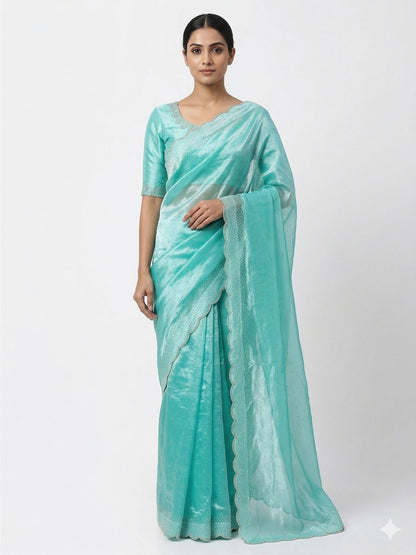 Rajwada Sky Blue Silk Blend Printed Saree For Women