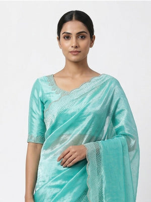 Rajwada Sky Blue Silk Blend Printed Saree For Women