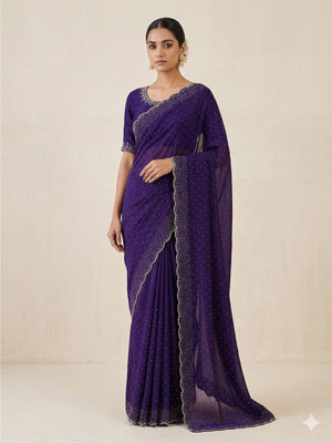 Rajwada Violet Silk Blend Printed Saree For Women