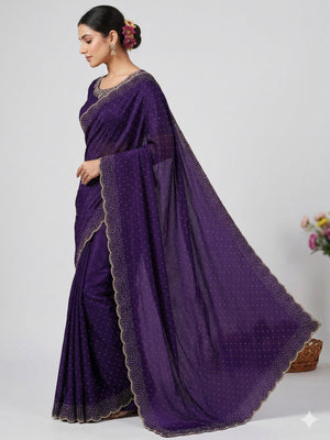 Rajwada Violet Silk Blend Printed Saree For Women