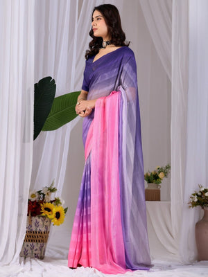 Rajwada Blue And Pink Silk Solid Saree For Women
