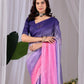 Rajwada Blue And Pink Silk Solid Saree For Women