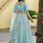 Rajwada Sky Blue Silk Blend Embroidered Semi-Stitched Lehenga For Women
