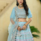 Rajwada Sky Blue Silk Blend Embroidered Semi-Stitched Lehenga For Women