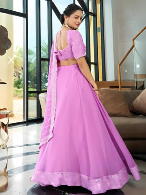 Rajwada Lavender Georgette Embroidered Semi-Stitched Lehenga For Women