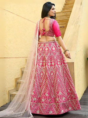 Rajwada Pink Silk Blend Embroidered Semi-Stitched Lehenga For Women