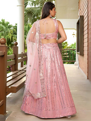Rajwada Light Pink Georgette Embellished Semi-Stitched Lehenga For Women