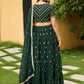 Rajwada Dark Green Georgette Embroidered Semi-Stitched Lehenga For Women