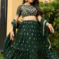 Rajwada Dark Green Georgette Embroidered Semi-Stitched Lehenga For Women