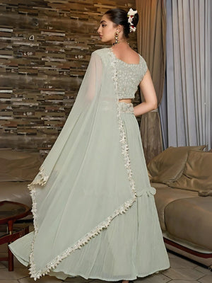 Rajwada Grey Georgette Embroidered Semi-Stitched Lehenga For Women