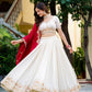 Rajwada Off White Silk Blend Embellished Semi Stitched Lehenga For Women