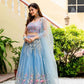 Rajwada Sky Blue Net Embellished Semi Stitched Lehenga For Women