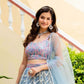 Rajwada Sky Blue Net Embellished Semi Stitched Lehenga For Women