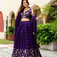 Rajwada Deep Purple Silk Blend Embellished Semi Stitched Lehenga For Women