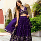 Rajwada Deep Purple Silk Blend Embellished Semi Stitched Lehenga For Women