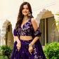 Rajwada Deep Purple Silk Blend Embellished Semi Stitched Lehenga For Women