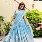 Rajwada Sky Blue Georgette Embellished Semi Stitched Lehenga For Women