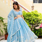 Rajwada Sky Blue Georgette Embellished Semi Stitched Lehenga For Women