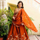 Rajwada Rust Silk Blend Embellished Semi Stitched Lehenga For Women