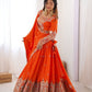 Rajwada Orange Crepe Embellished Semi Stitched Lehenga For Women