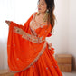 Rajwada Orange Crepe Embellished Semi Stitched Lehenga For Women