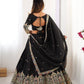Rajwada Black Crepe Embellished Semi Stitched Lehenga For Women