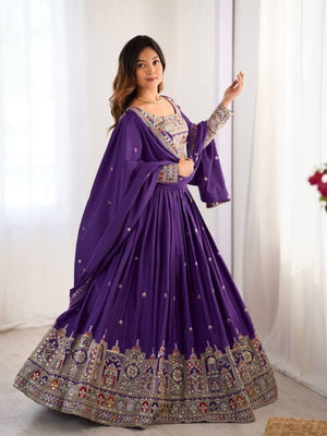 Rajwada Purple Crepe Embellished Semi Stitched Lehenga For Women