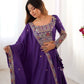 Rajwada Purple Crepe Embellished Semi Stitched Lehenga For Women