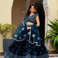 Rajwada Teal Blue Georgette Embellished Semi Stitched Lehenga For Women
