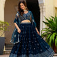 Rajwada Teal Blue Georgette Embellished Semi Stitched Lehenga For Women