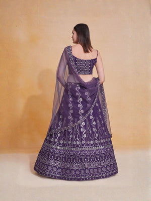 Rajwada Purple Georgette Embellished Semi Stitched Lehenga For Women