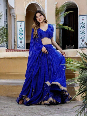 Rajwada Blue Georgette Printed Semi Stitched Lehenga For Women
