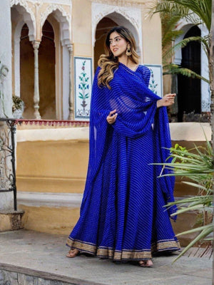 Rajwada Blue Georgette Printed Semi Stitched Lehenga For Women