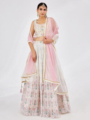 Rajwada White Georgette Printed Semi Stitched Lehenga For Women