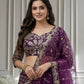 Rajwada Wine Net Embellished Semi Stitched Lehenga For Women