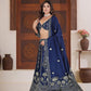Rajwada Navy Blue Silk Blend Embellished Semi Stitched Lehenga For Women