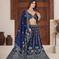 Rajwada Navy Blue Silk Blend Embellished Semi Stitched Lehenga For Women