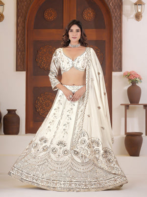 Rajwada White Silk Blend Embellished Semi Stitched Lehenga For Women